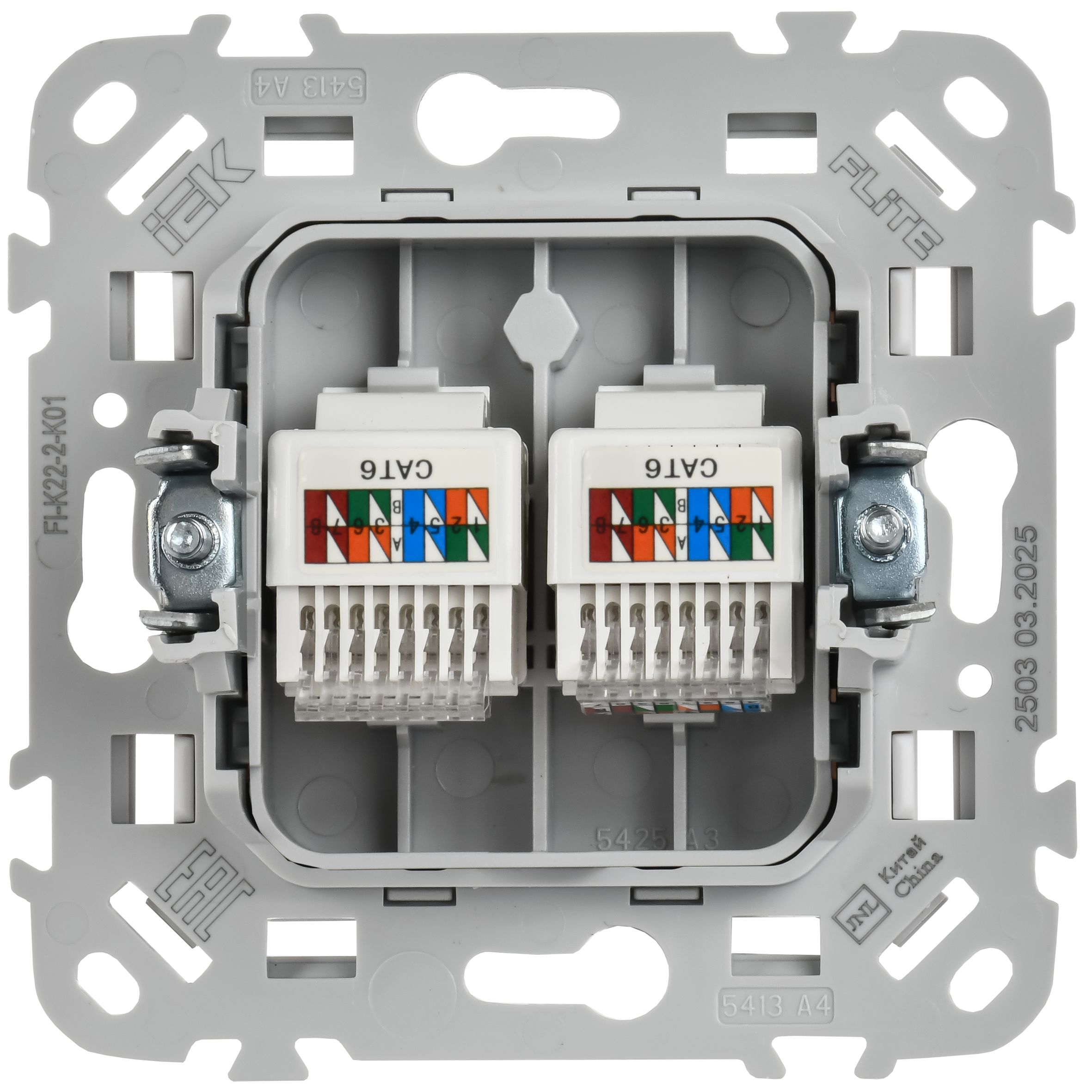 FLITE Розетка 2-местная компьютерная RJ45 кат 6 UTP РК6-2-0-ФлБ скрытой установки белый (FI-K22-2-K01)