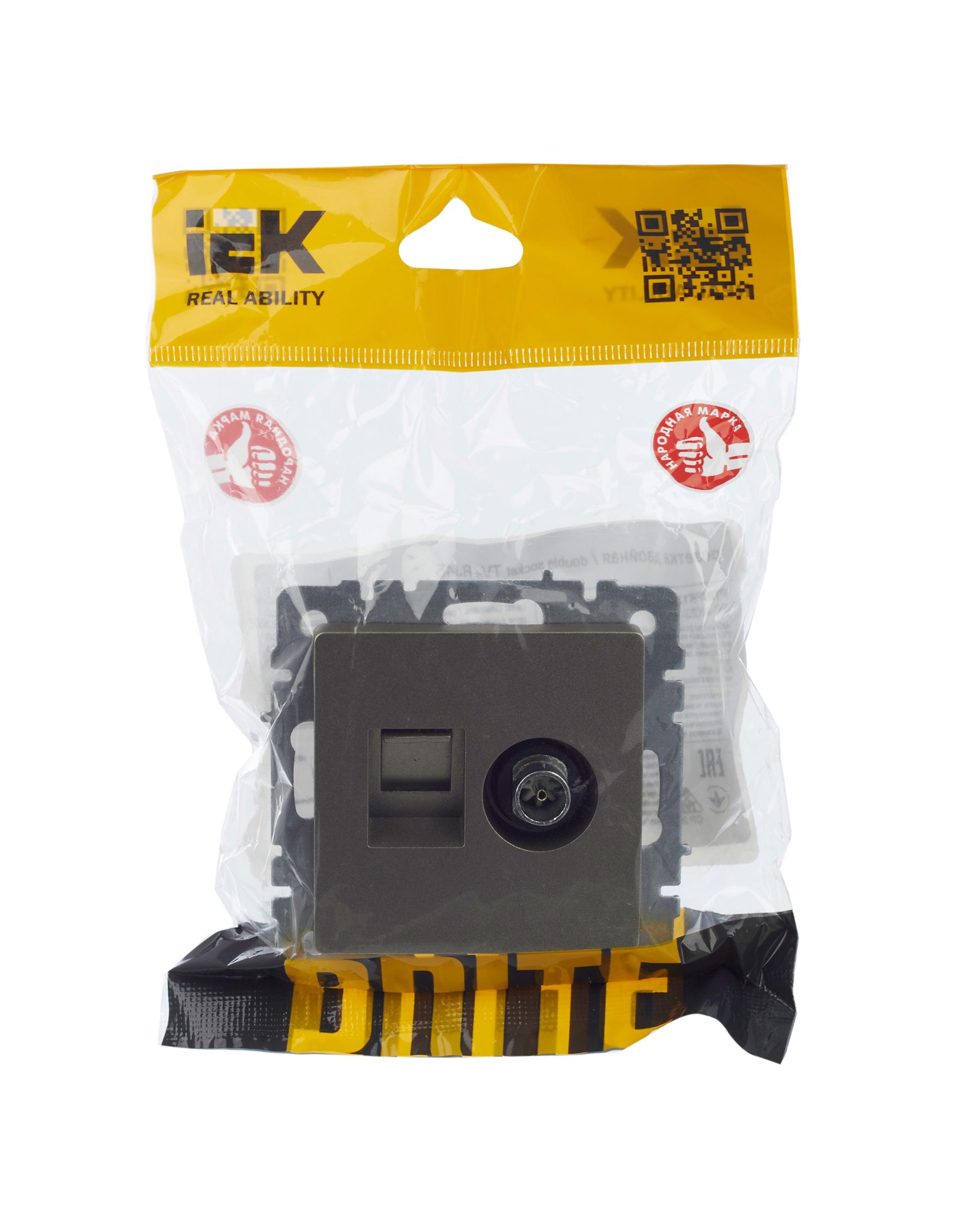 Розетка двойная TV+RJ45 BRITE кат.5E РТВ/РК12-БрШ скрытой установки шампань (BR-AK20-1-K37)
