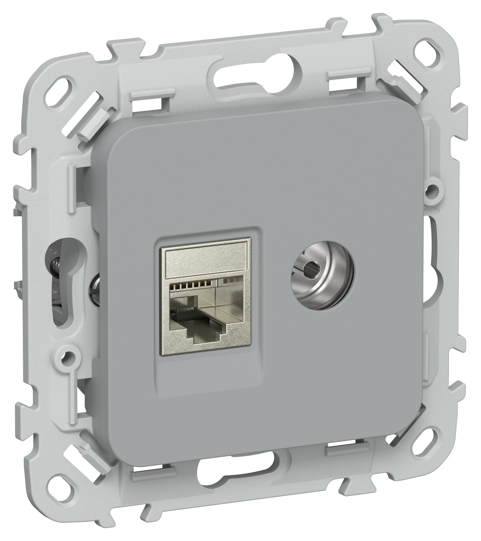FLITE Розетка 2-местная RJ45/TV кат 5Е STP РКТВ5е-2-1-ФлС скрытой установки серый (FI-AK21-1-K03)