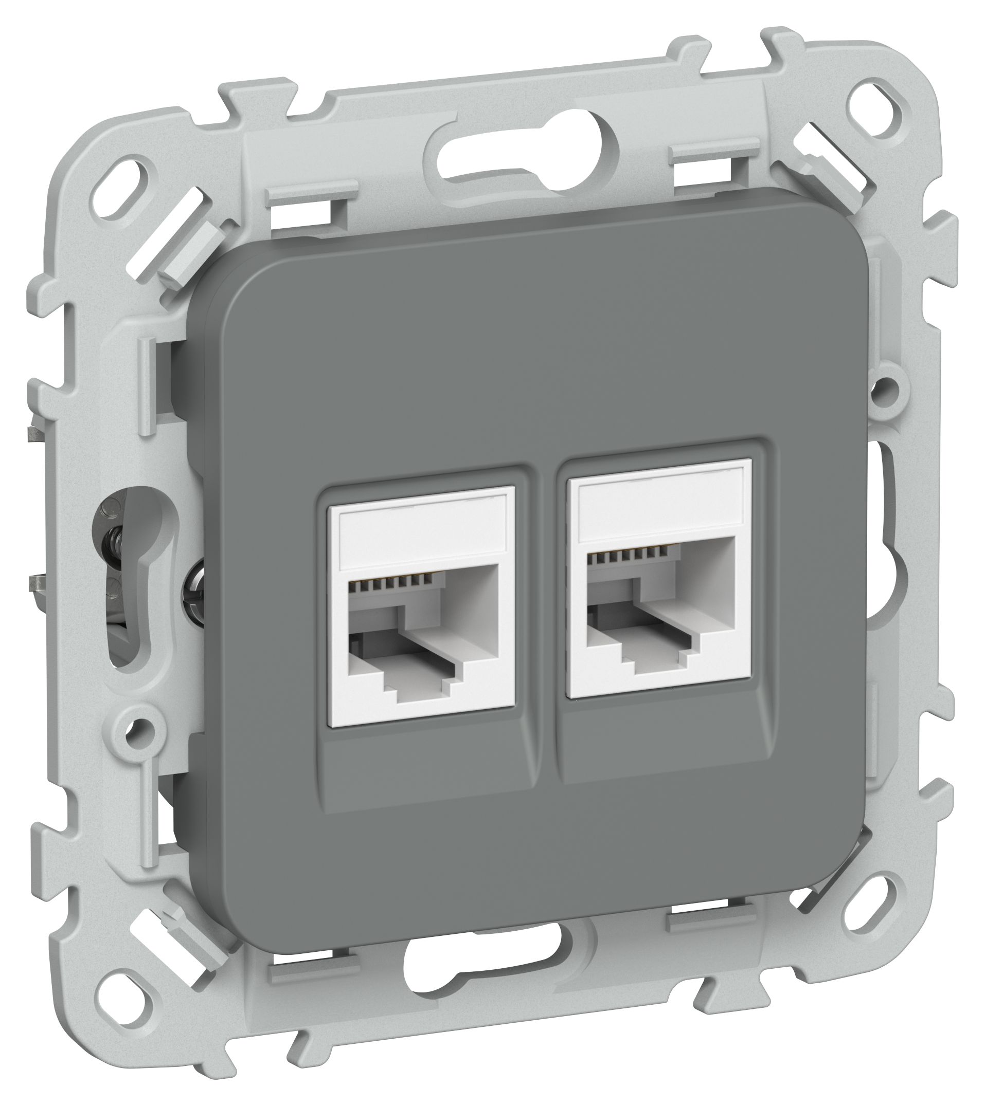 FLITE Розетка 2-местная компьютерная RJ45 кат 6 UTP РК6-2-0-ФлМА скрытой установки мокрый асфальт (FI-K22-2-K80)