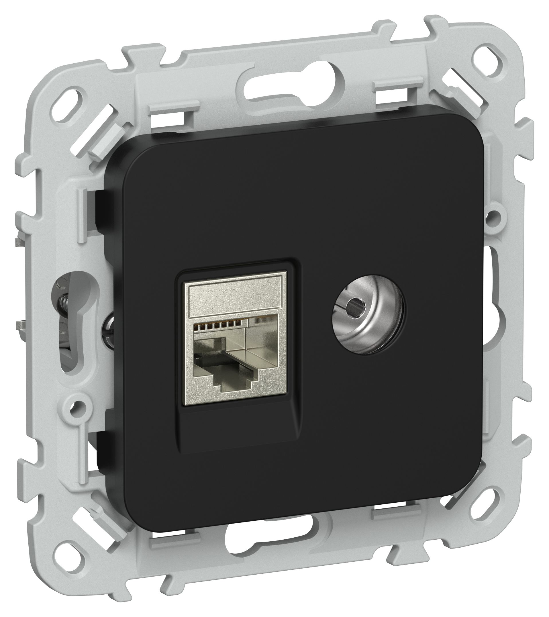 FLITE Розетка 2-местная RJ45/TV кат 6 STP РКТВ6-2-1-ФлЧ скрытой установки черный (FI-AK21-2-K02)