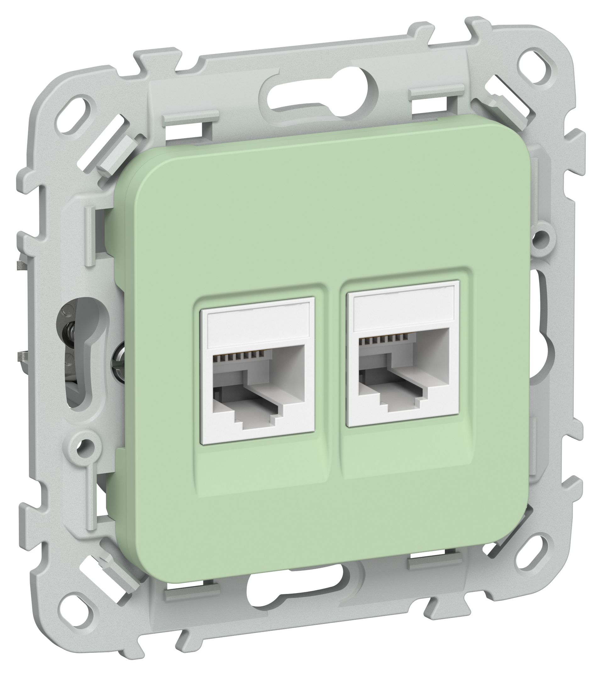 FLITE Розетка 2-местная компьютерная RJ45 кат 6 UTP РК6-2-0-ФлФ скрытой установки фисташковый (FI-K22-2-K93)