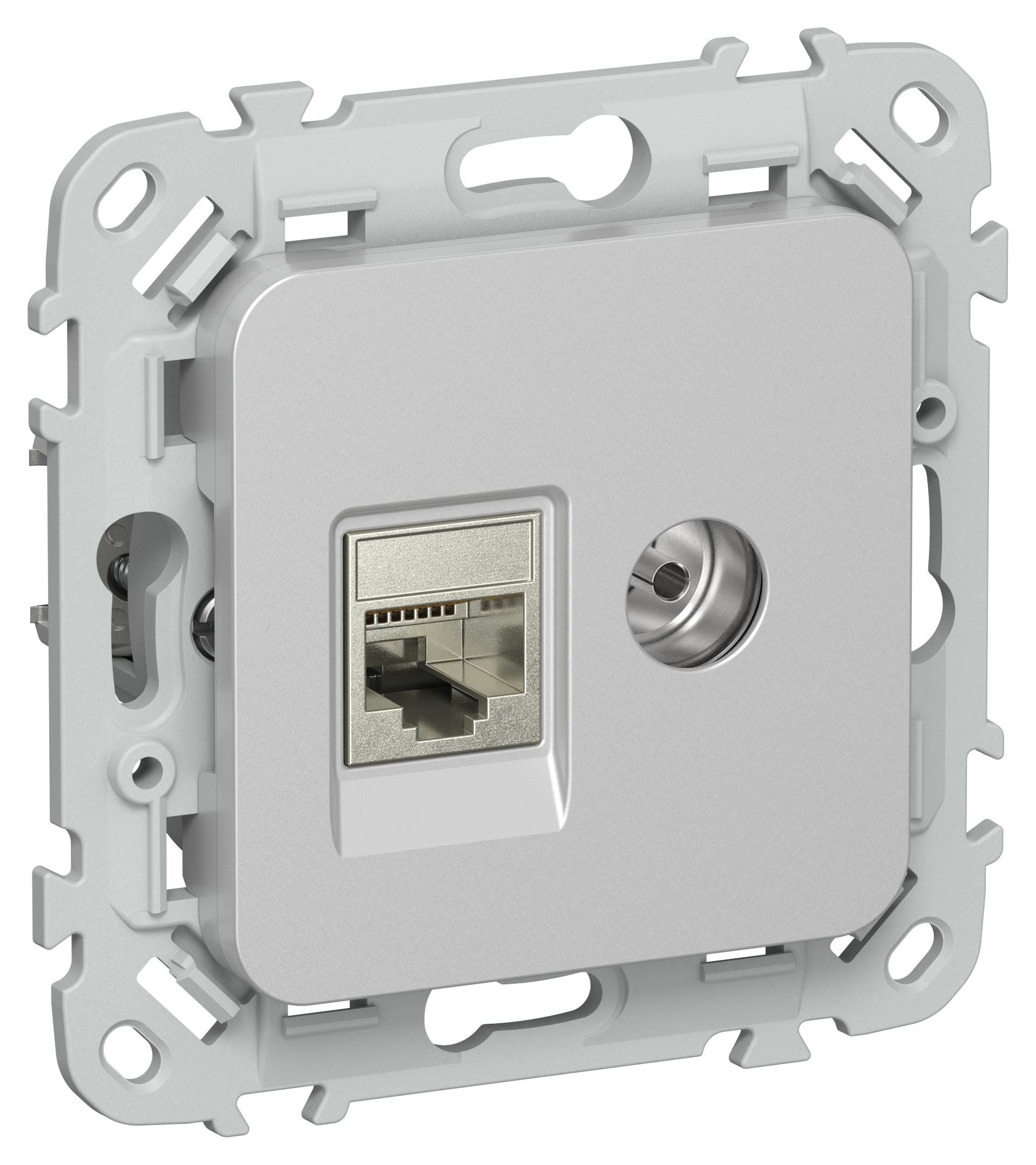 FLITE Розетка 2-местная RJ45/TV кат 5Е STP РКТВ5е-2-1-ФлА скрытой установки алюминий (FI-AK21-1-K47)