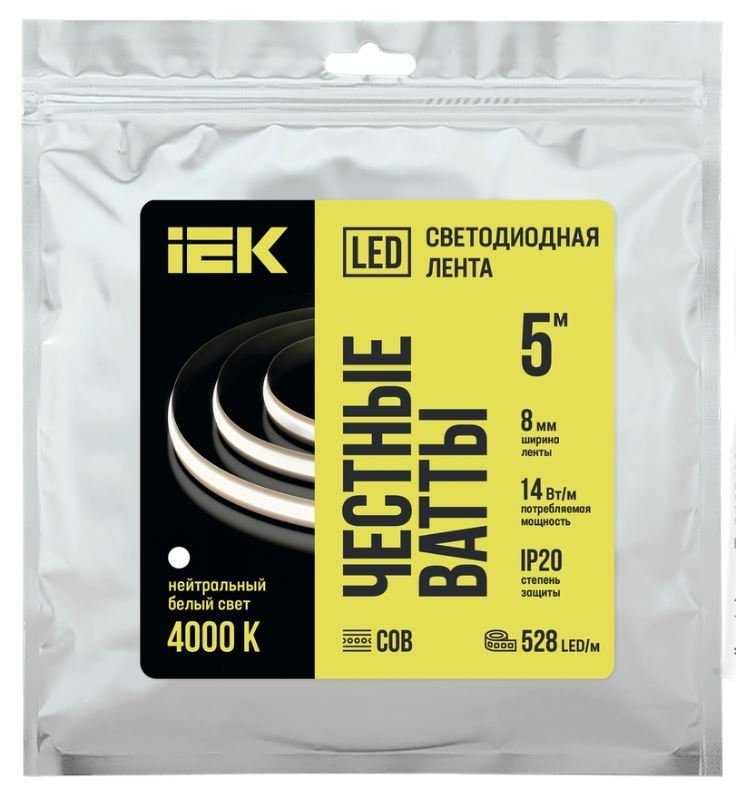 Лента светодиодная 5м COB 528LED/м freecut 14Вт/м IP20 24В нейтральный белый (LSR11-10-528-20-05)