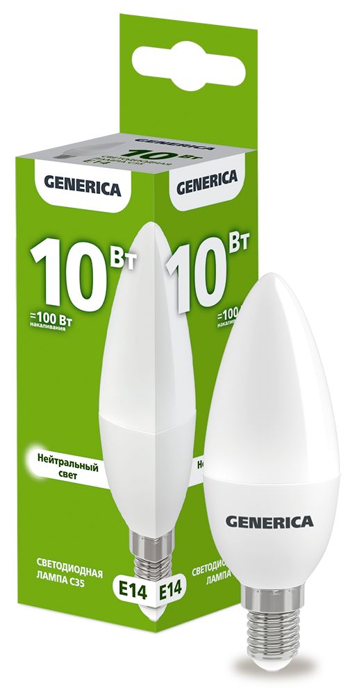 Лампа светодиодная C35 свеча 10Вт 230В 4000К E14 (LL-C35-10-230-40-E14-G)