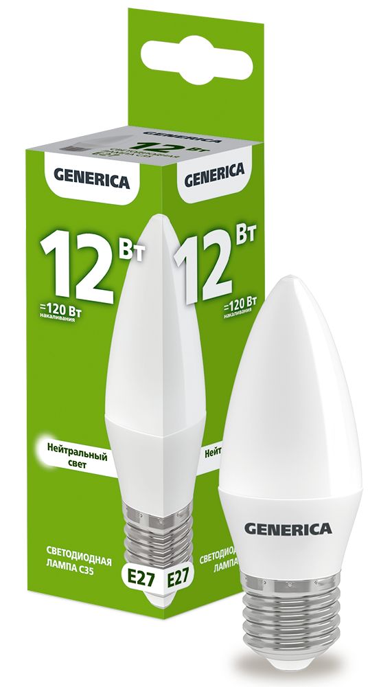 Лампа светодиодная C35 свеча 12Вт 230В 4000К E27 (LL-C35-12-230-40-E27-G)