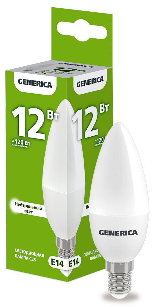 Лампа светодиодная C35 свеча 12Вт 230В 4000К E14 (LL-C35-12-230-40-E14-G)