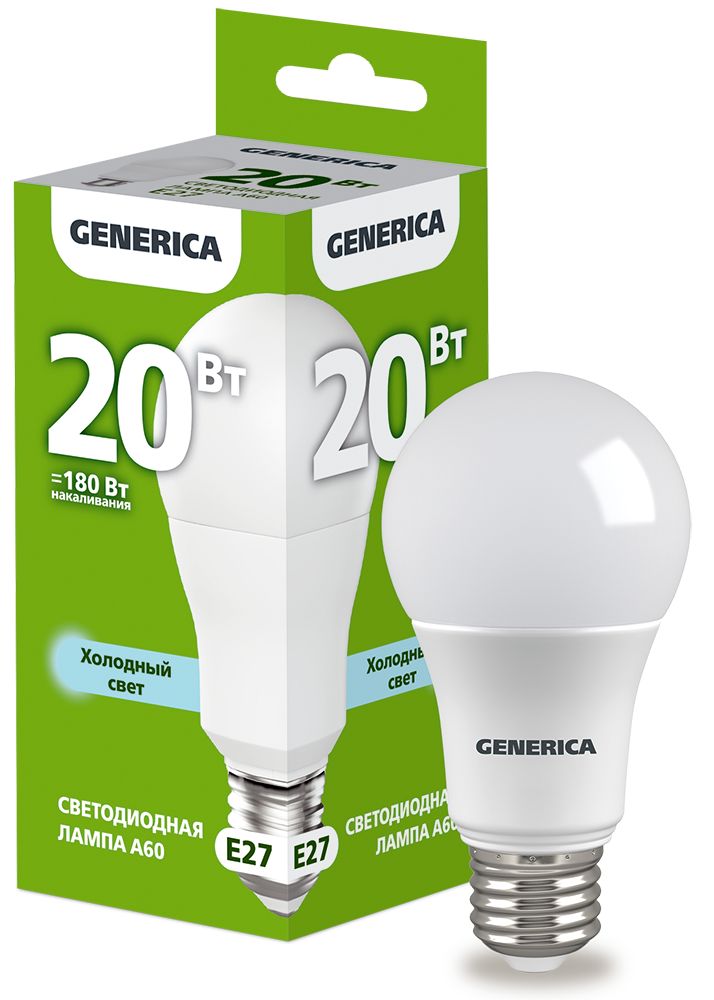 Лампа светодиодная A60 груша 20Вт 230В 6500К E27 (LL-A60-20-230-65-E27-G)
