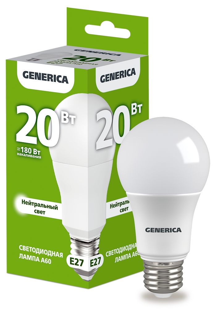 Лампа светодиодная A60 груша 20Вт 230В 4000К E27 (LL-A60-20-230-40-E27-G)
