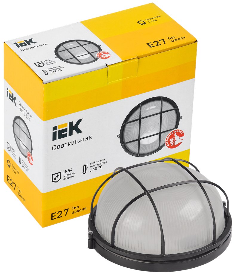 Светильник НПП1302 круг с решеткой 60Вт IP54 черный (LNPP0-1302-1-060-K02)