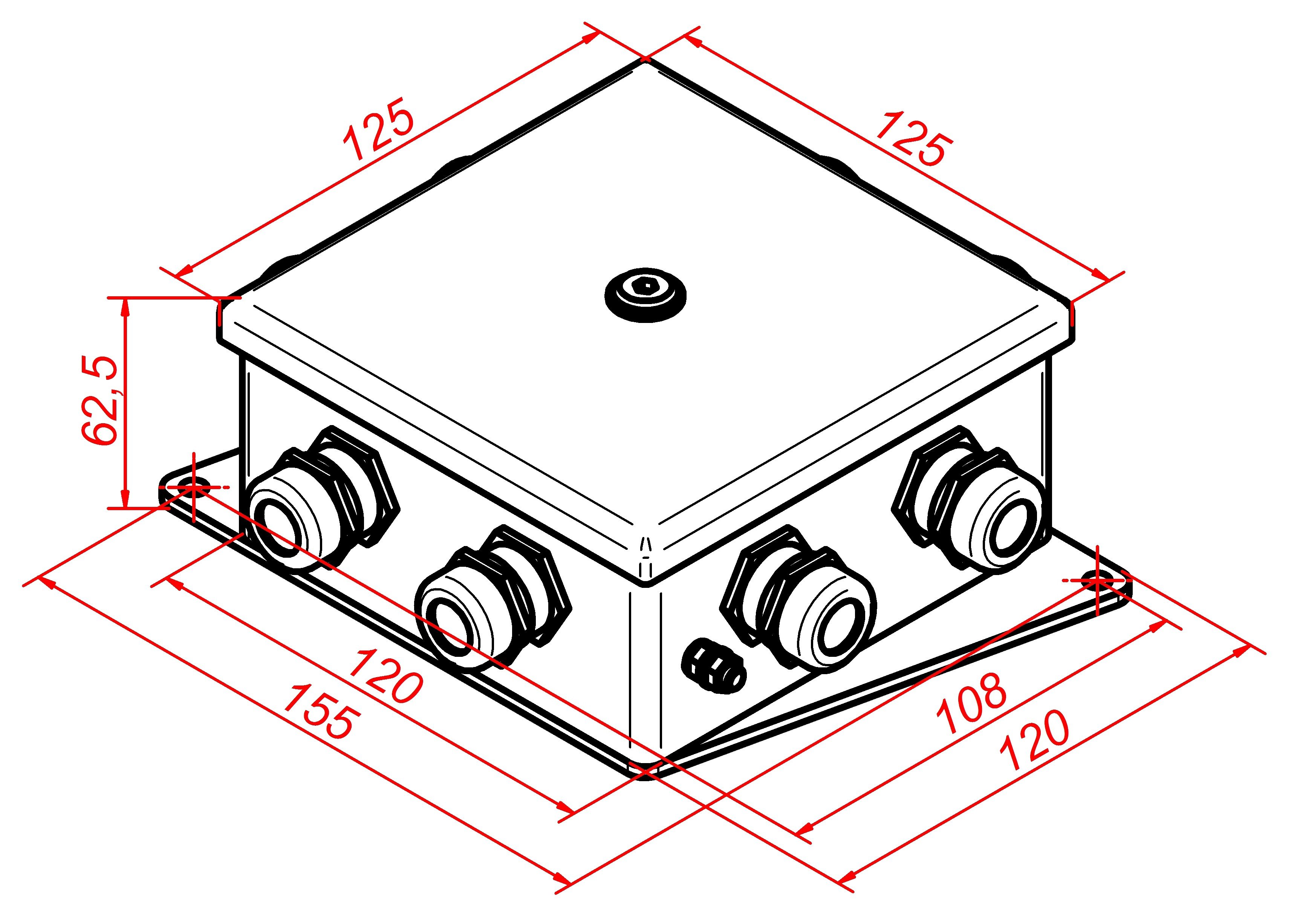 КМ-О (12к*10,0)-IP66-120х120, пять вводов