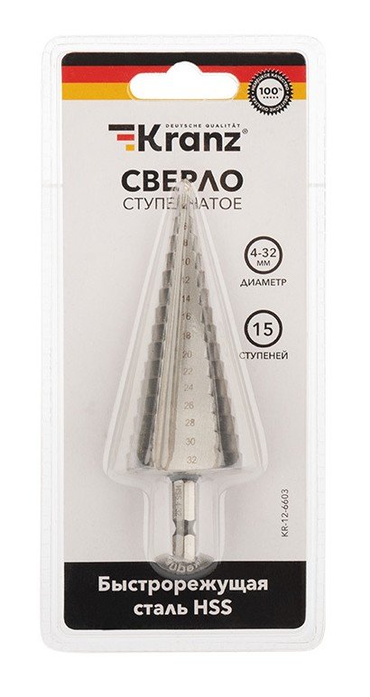 Сверло по металлу ступенчатое 4,0-32,0 мм 102 mm 62 HRC Kranz (KR-12-6603)
